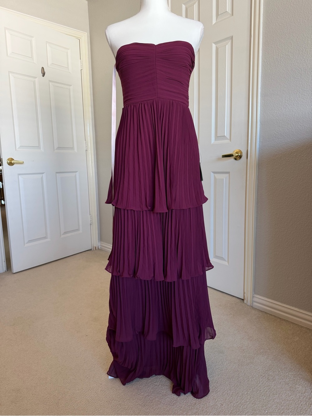 Cute Lulu's Burgundy Plum Purple Strapless Tiered Ruffle Maxi Dress!